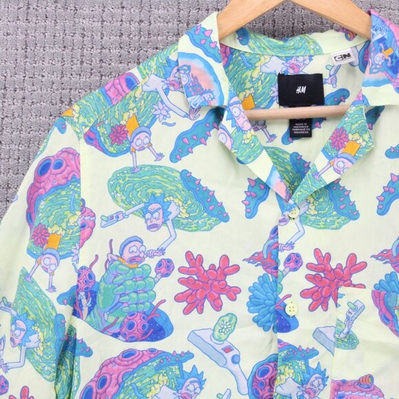 H&M x Cartoon Network Shirt Mens Small S Multicolor Rick & Morty All Over Print - Picture 3 of 9